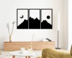 Decoración de pared en 3 piezas: montaña, sol y luna para corte láser creativo