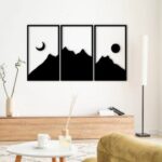 Decoración de pared en 3 piezas: montaña, sol y luna para corte láser creativo