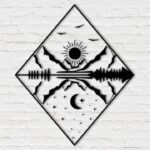 Decoración de Pared Montaña Sol y Luna | Arte de Pared en Corte Láser para Hogar y Oficina