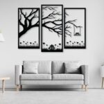 Silueta de Árbol en 3 Cuadros para Decoración de Interiores con Corte Láser Personalizado