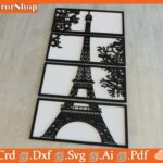 Cuadros decorativos de Torre Eiffel para pared, Vectores para corte láser CNC y oficina