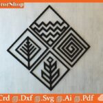 Vectores CNC láser para grabado: Elementos Tierra, Agua, Aire y Fuego en alta calidad