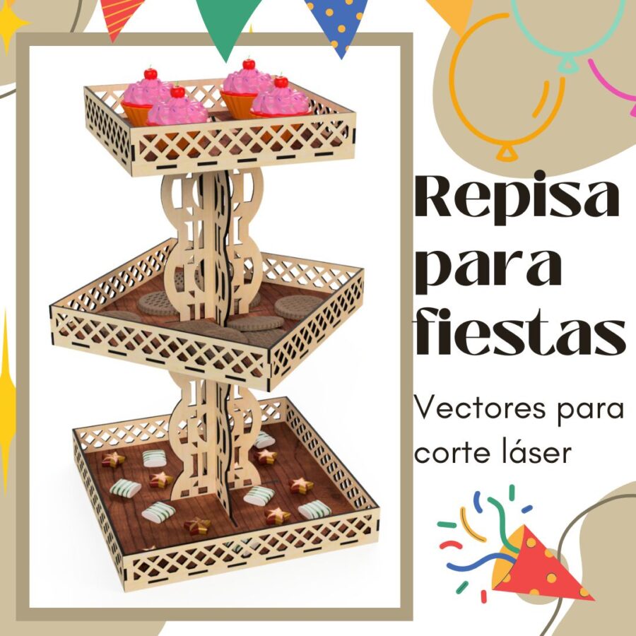 Bandeja escalonada de tres niveles para corte láser - Soporte de bocadillos decorativo - Imagen 1