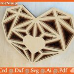 Corazón geométrico multicapas para corte láser - Decoración romántica y recuerdo de pared único