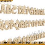 Abecedario decorativo con coronas para corte láser CNC - Vectores de letras personalizadas