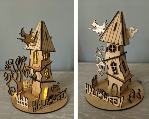 Planos SVG de casa de Halloween para corte láser Glowforge - Archivos creativos y personalizables