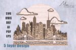 Diseño de Cortes Láser de Horizonte Urbano - Plantilla Personalizable para Decoración 3D