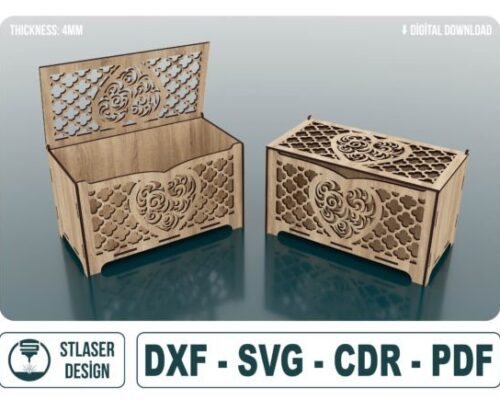 Caja de Madera Decorativa con Corazón Corte Láser para Regalos Personalizados