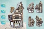 Corte láser 3D miniatura casa medieval - Archivo DXF/SVG para Glowforge y cortadoras láser
