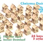 Casas de Adviento para Corte Láser - Archivos SVG, DXF y AI - Calendario de Navidad Decorativo