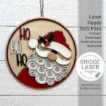 Corte láser SVG para colgador de puerta de Navidad, diseño redondo de Santa listo para usar - Imagen 3