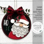 Corte láser SVG para colgador de puerta de Navidad, diseño redondo de Santa listo para usar - Imagen 4