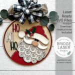 Corte láser SVG para colgador de puerta de Navidad, diseño redondo de Santa listo para usar