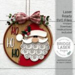 Corte láser SVG para colgador de puerta de Navidad, diseño redondo de Santa listo para usar - Imagen 5