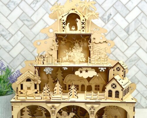 Escena Navideña de Árbol de Navidad - Archivos SVG, Ai, Cdr, Dxf y Pdf para Corte Láser