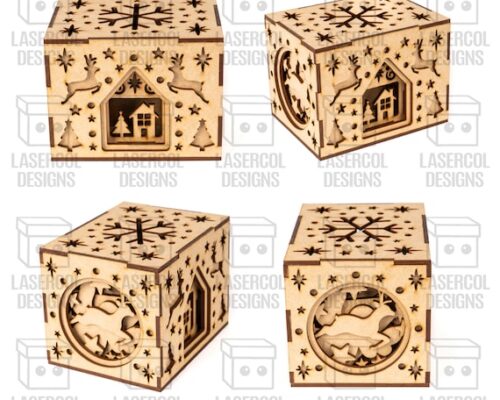 Cajas de adornos navideños cortadas con láser - Archivos SVG, DXF, PDF para Glowforge - Descarga instantánea