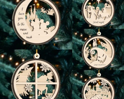 20 Archivos SVG para Cortar Láser de Decoraciones de Navidad en 2 Capas - Adornos de Árbol y Más