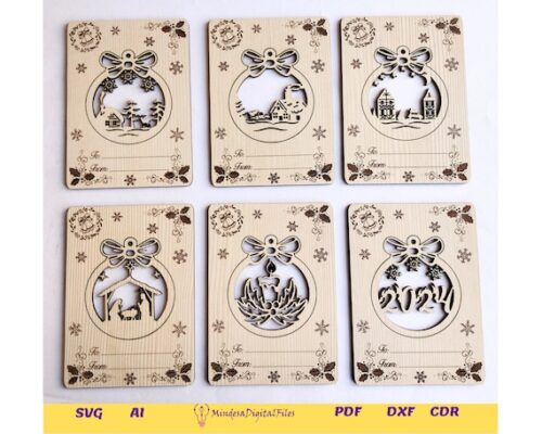 Set de 6 Archivos de Corte Láser para Tarjetas de Felicitación Navideñas - CDR, AI, DXF, SVG, PDF