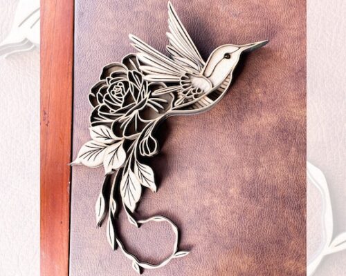 Archivo SVG y DXF 3D de Colibrí Multicapa para Corte Láser, Diseño Mandala Floral para el Día de la Madre