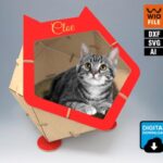 Cama para gatos: Archivos DXF y SVG para corte láser y CNC, diseño de linda casa para mascotas