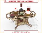 Diseño de corte láser: Bandeja de servicio y soporte para vino, archivo vectorial para accesorios de vino