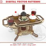 Diseño de corte láser: Bandeja de servicio y soporte para vino, archivo vectorial para accesorios de vino