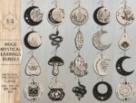 Pendientes Místicos Svg para Corte Láser - Diseño Boho, Cristal, Luna y Hongos Mágicos
