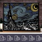 Cuadro 3D Noche Estrellada Multicapas para Corte Láser - Arte Decorativo Personalizado