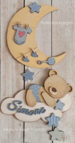 Oso en la Luna y Nube - Signo de Nombre para Guardería | Archivos SVG y PDF para Corte Láser - Imagen 2