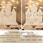 Rompecabezas de princesa: Proyecto de castillo, SVG para corte láser, descarga digital de cuento de hadas