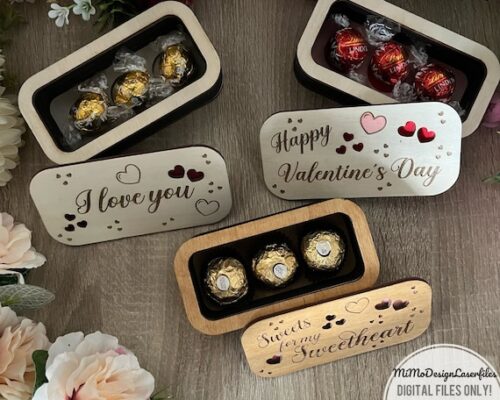 Caja de Chocolate Candy Box en 3 Piezas - Archivos SVG + DXF para Corte Láser Compatible con Glowforge