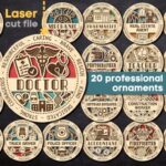 20 Profesiones SVG para Corte Láser - Medallas para Doctor, Bombero, Policía, etc - Descarga Instantánea