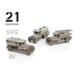 Conjunto de vehículos de emergencia y construcción en formato DXF y SVG para corte láser
