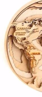 Mapa 3D del Mundo en Madera Cortado con Láser - Archivo Multicapa para Diseño Creativo - Imagen 8