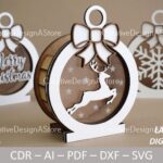 Plantilla de Caja de Regalo Navideña para Corte Láser - SVG DXF CDR con Reno y Copo de Nieve