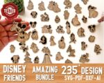 Conjunto de 235 Plantillas SVG de Llaveros de Mickey y Amigos para Corte y Grabado Láser