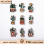 Paquete SVG de Imanes Suculentos y Cactus para Decoración del Hogar - Ideal para Glowforge
