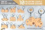 Llaveros de pareja cortados a láser para el Día de San Valentín | Regalo de aniversario y animales lindos SVG