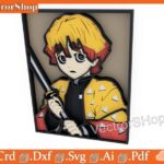 Corte láser multicapa Zenitsu Agatsuma - Decoración de pared anime y vectores SVG DXF AI para otakus