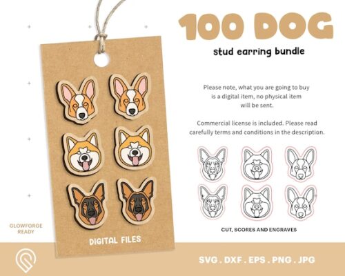 100 Plantillas SVG de Pendientes de Perro para Corte Láser - Listas para Glowforge y Personalización