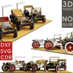 Rompecabezas 3D de coche de madera con corte láser - Planos digitales para aficionados y coleccionistas