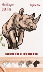 Plantilla de corte láser 3D Rinoceronte en capas para CNC - Archivos DXF, DWG y SVG para madera contrachapada - Imagen 8
