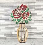Jarrón de Madera con Rosas - Diseño Digital para Corte Láser CNC, Archivos DXF y Glowforge