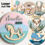 Paquete SVG de letreros de nombre para bebés - Cortes láser para Glowforge, 5 diseños tiernos