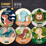 Paquete SVG Dinosaurio para Nombre de Bebé - Archivo Cortado por Láser para Glowforge, Descarga Instantánea