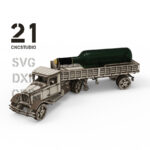 Modelo de camión de vino clásico - Archivo láser DXF, SVG, AI y CDR para rompecabezas 3D en madera