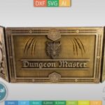 Plantilla de corte láser Dungeon Master con dragón y dados - Archivos DXF, SVG, AI para descarga inmediata