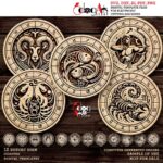 Plantillas SVG y DXF para Corte Láser de Posavasos con Signos del Zodíaco - Descarga Glowforge