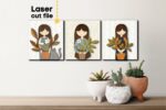 Paquete SVG de Jardinería: Chica con Flores y Decoración de Pared para Cortar Láser Glowforge