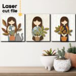 Paquete SVG de Jardinería: Chica con Flores y Decoración de Pared para Cortar Láser Glowforge